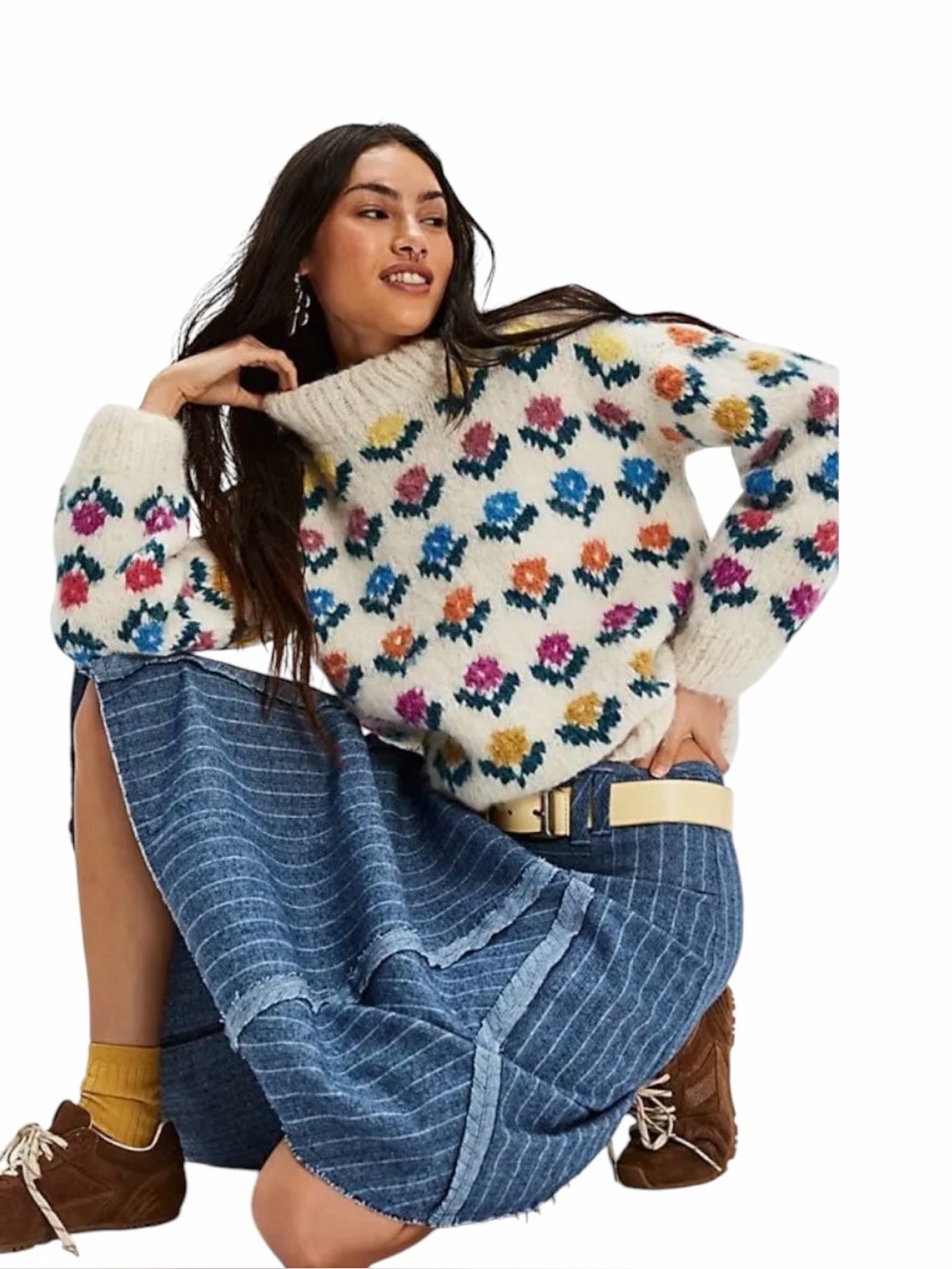 NEW Frantic Free People Mockneck Alpaca Blend Magnolia Sweater size Medium